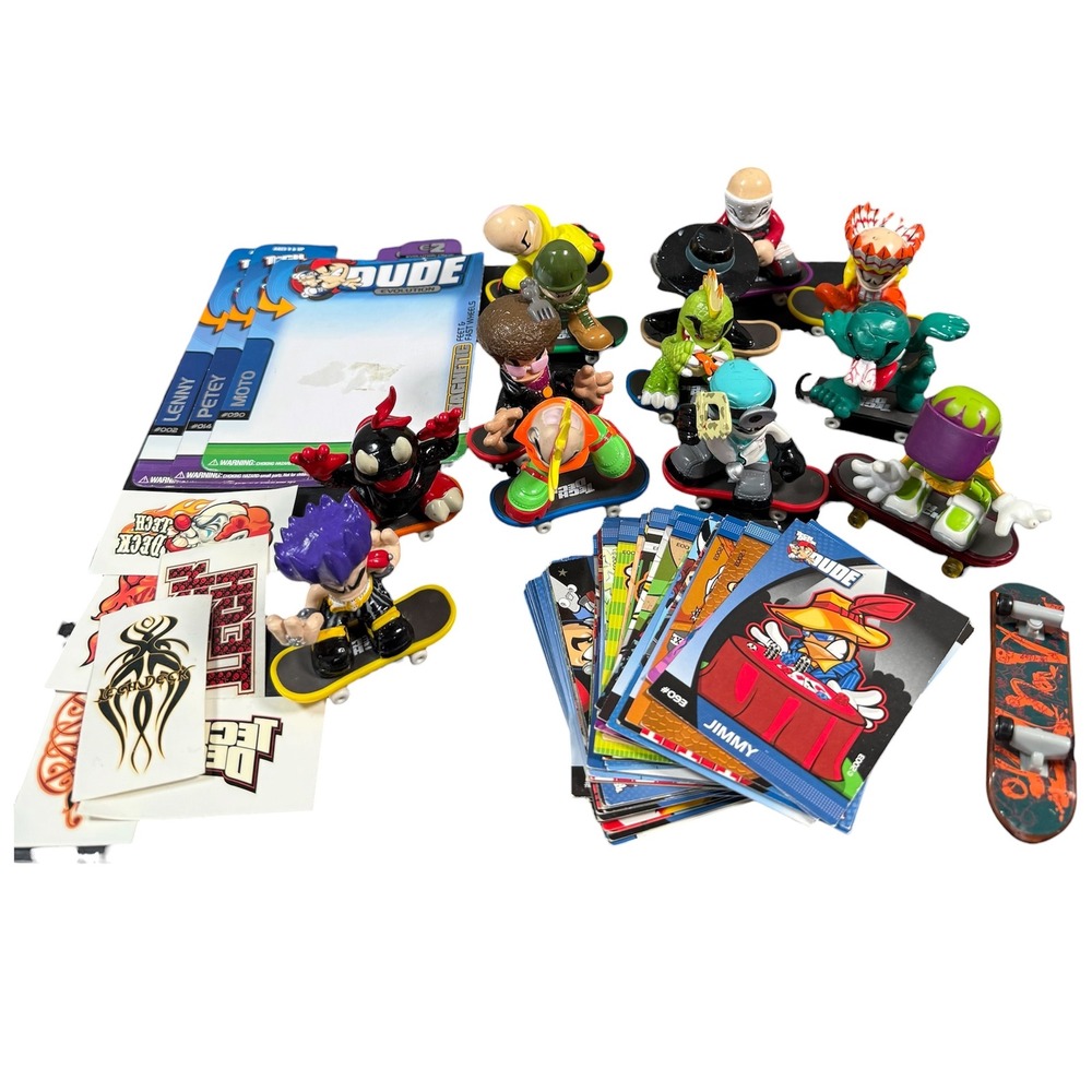 Tech Deck Dudes Evolution Figure Lot of 13 Trading Cards Tattoos X-Concepts Y2K
